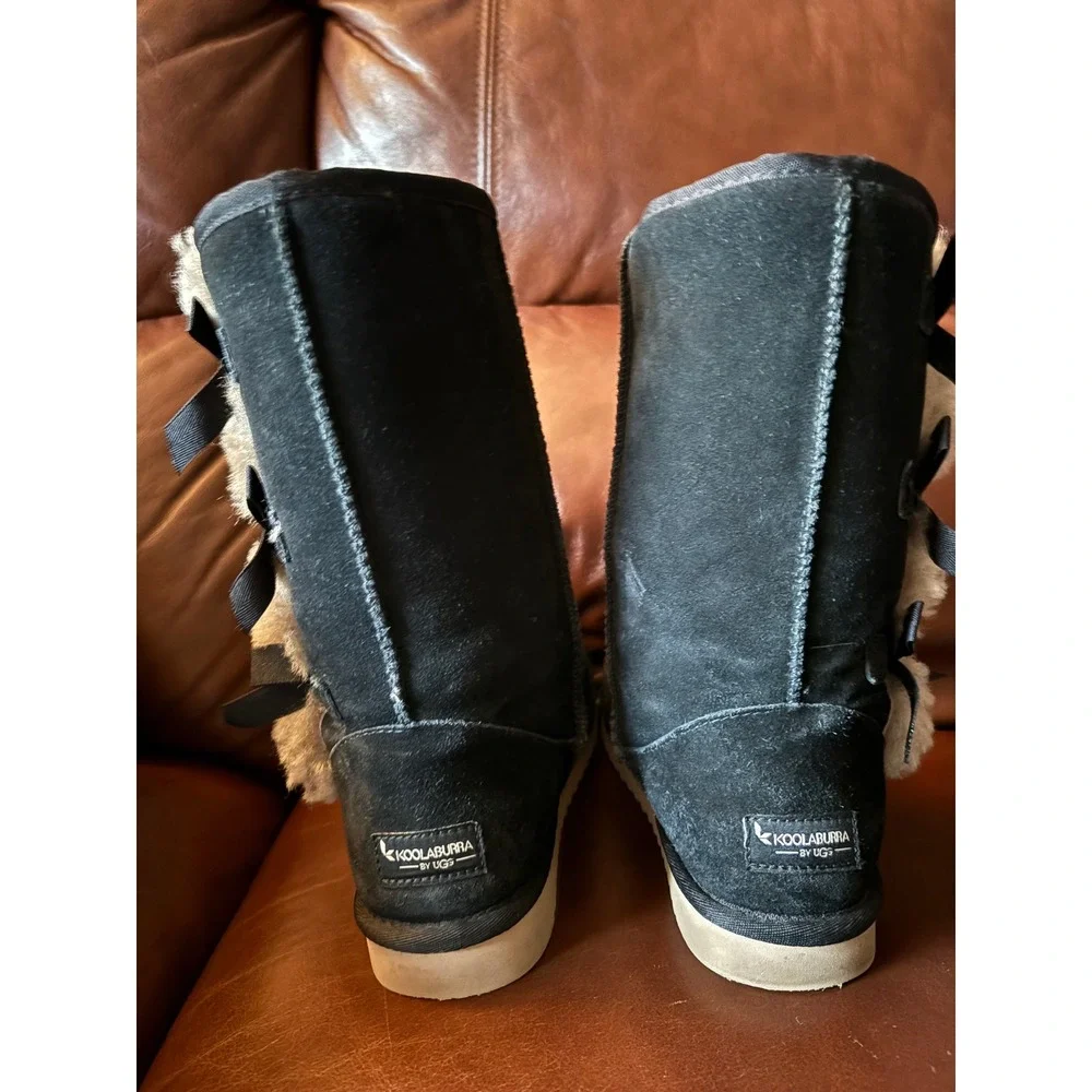 Koolaburra by UGG Victoria Tall Black Suede Bow Boots 1015875 Womens 7‎